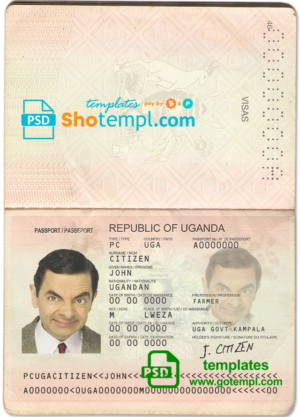 Uganda passport template in PSD format, fully editable