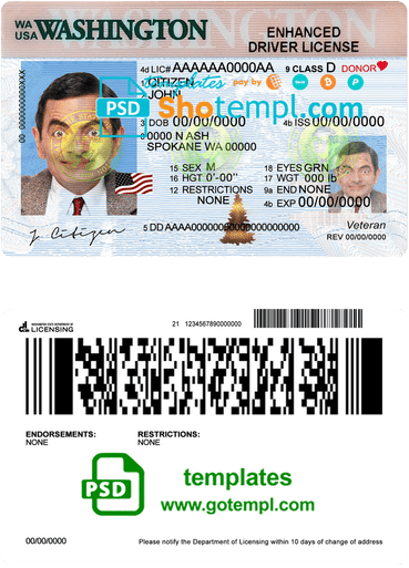 USA Washington driving license template in PSD format USA Washington driving license template in PSD format