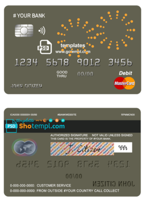 United Kingdom Santander bank mastercard, fully editable template in PSD format