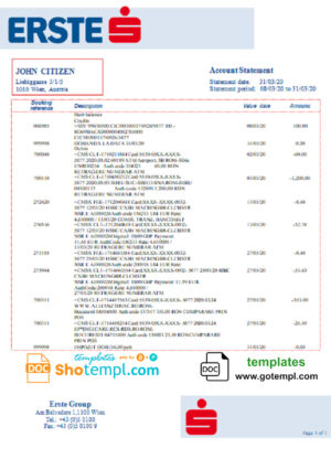 SRI LANKA PEOPLE’S BANK statement Word and PDF template