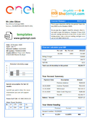 Canada Milton Hydro electricity bill Word and PDF template