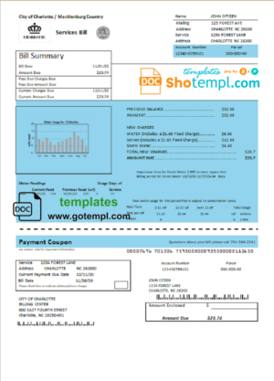 Reliant Energy business utility bill, Word and PDF template, 2 pages