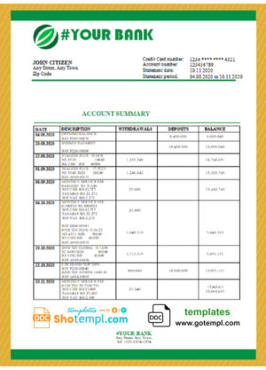 Yemen Gulf bank statement template, Word and PDF format (.doc and .pdf)