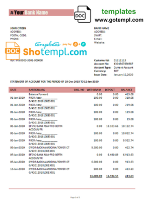 Czechia Equabank bank statement Excel and PDF template