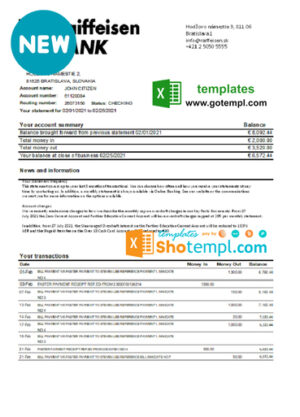 Slovakia Raiffeisen Bank statement easy to fill template in Excel and PDF format