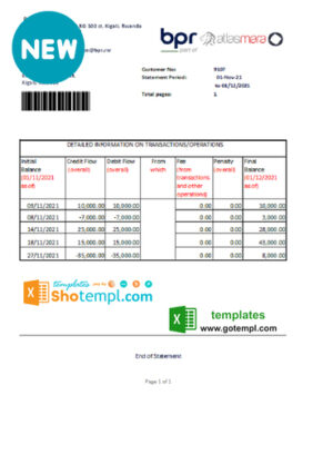 Rwanda BPR bank statement easy to fill template in Excel and PDF format