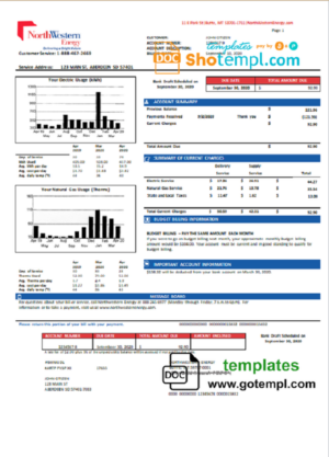 USA NorthWestern Energy utility bill template in Word and PDF format, version 2