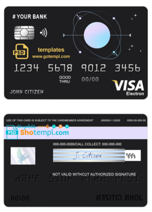 # one space universal multipurpose bank visa electron credit card template in PSD format, fully editable