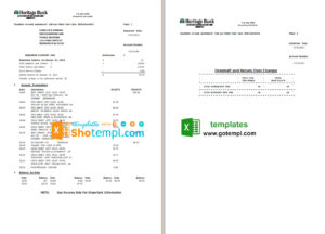USA Heritage bank statement template in Excel and PDF format (3 pages)