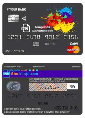 # paintings color universal multipurpose bank mastercard debit credit card template in PSD format, fully editable