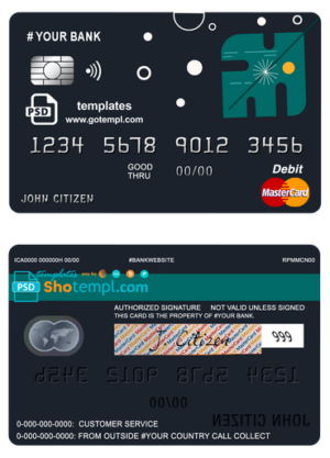 # powder art universal multipurpose bank mastercard debit credit card template in PSD format, fully editable