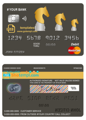 # ride horse universal multipurpose bank mastercard debit credit card template in PSD format, fully editable