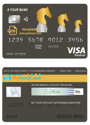 # ride horse universal multipurpose bank visa electron credit card template in PSD format, fully editable