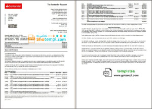 United Kingdom Santander bank statement template in Word and PDF format (2 pages)