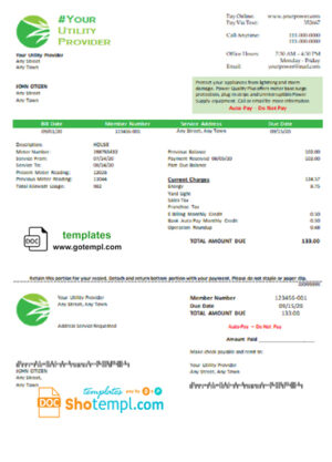 # seventh green universal multipurpose utility bill template in Word format