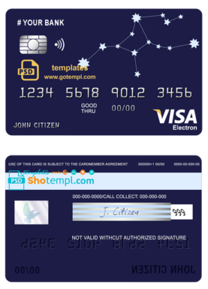 # starline astrology universal multipurpose bank visa electron credit card template in PSD format, fully editable