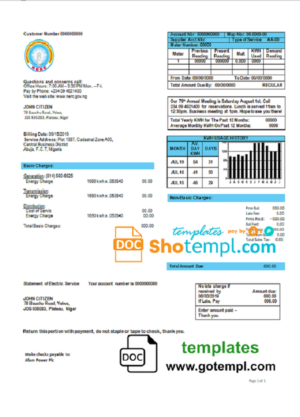 USA T-Mobile utility bill Word and PDF template