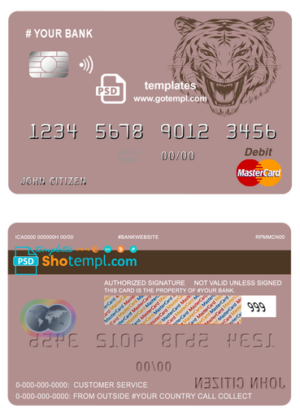 Burundi Credit Bank of Bujumbura bank mastercard debit card template in PSD format, fully editable
