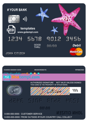Montenegro NLB Banka a.d. Podgorica bank visa debit card, fully editable template in PSD format