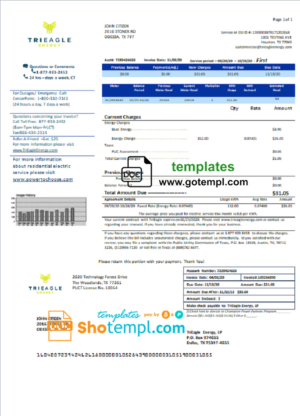 USA Texas TriEagle utility bill template in Word and PDF (.doc and .pdf) format