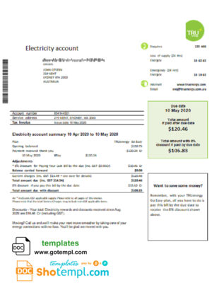United Kingdom SSE Energy utility bill template in Word and PDF format, version 1