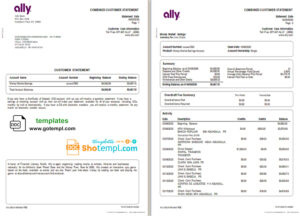 USA Ally Bank statement template in Word and PDF format (4 pages)