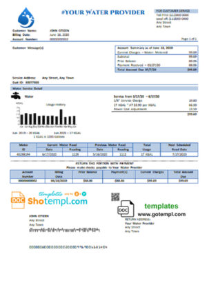 # water system universal multipurpose utility bill template in Word format