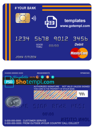 # yellowdo universal multipurpose bank mastercard debit credit card template in PSD format, fully editable
