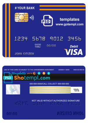 # yellowdo universal multipurpose bank visa credit card template in PSD format, fully editable