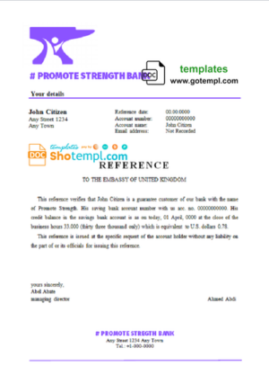 # promote strength bank universal multipurpose bank account reference template in Word and PDF format