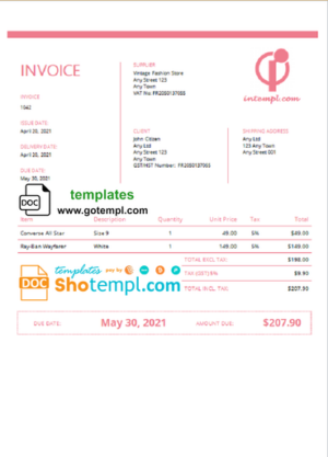 # pink delicious universal multipurpose tax invoice template in Word and PDF format, fully editable