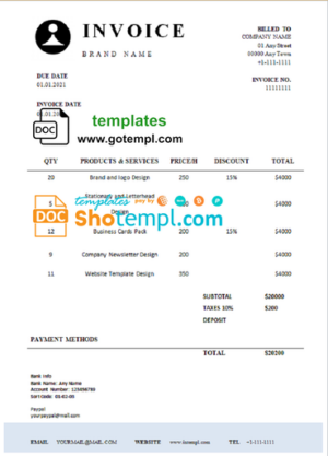 # strong charm universal multipurpose professional invoice template in Word and PDF format, fully editable