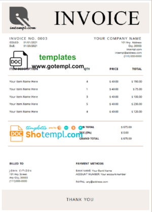 # concept smart universal multipurpose professional invoice template in Word and PDF format, fully editable
