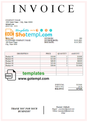 USA packaging company employee sheet template in Word and PDF format