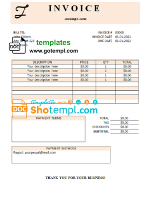 # swift supply universal multipurpose professional invoice template in Word and PDF format, fully editable