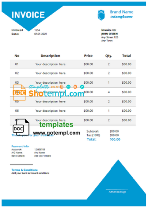 # truth power universal multipurpose professional invoice template in Word and PDF format, fully editable