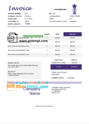 Nuon gas business utility bill, Word and PDF template