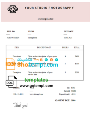 # onpoint green universal multipurpose invoice template in Word and PDF format, fully editable