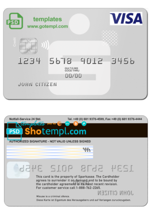 Germany Sparkasse Bank visa card template in PSD format, fully editable