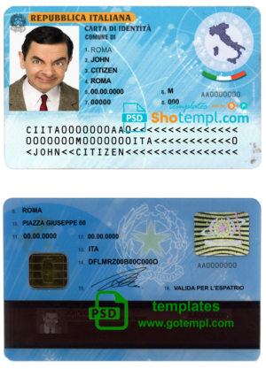 Italy ID template in PSD format, fully editable, with all fonts (2006 – 2016)