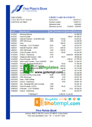 Sparebank 1 firm account statement Word and PDF template
