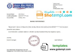 Nepal Nepal bank account balance reference letter template in Word and PDF format