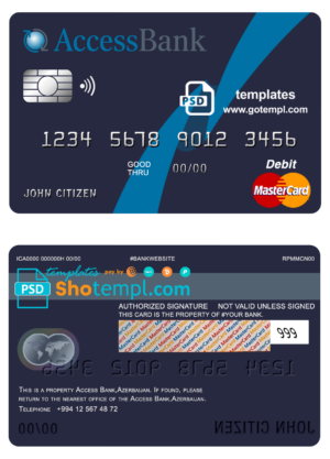Philippines National Bank (PNB) visa classic card, fully editable template in PSD format