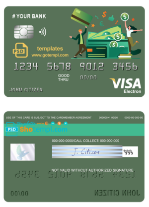 # click money universal multipurpose bank visa electron credit card template in PSD format, fully editable