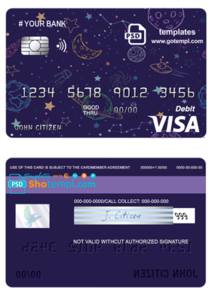 # creative space universal multipurpose bank visa credit card template in PSD format, fully editable