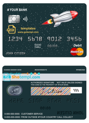 # direct rocket universal multipurpose bank mastercard debit credit card template in PSD format, fully editable