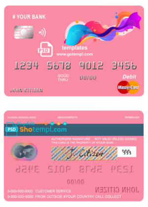 # draw colorful universal multipurpose bank mastercard debit credit card template in PSD format, fully editable