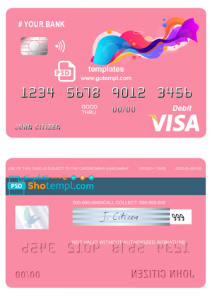 # draw colorful universal multipurpose bank visa credit card template in PSD format, fully editable