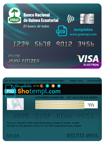 Equatorial Guinea The National Bank visa electron card template in PSD format, fully editable Equatorial Guinea The National Bank visa electron card template in PSD format, fully editable