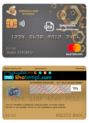 Ethiopia Commercial Bank mastercard template in PSD format, fully editable